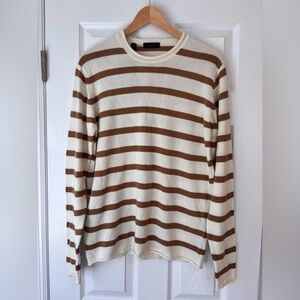 Saks Fifth Avenue tan and cream striped cotton sweater size medium NWT